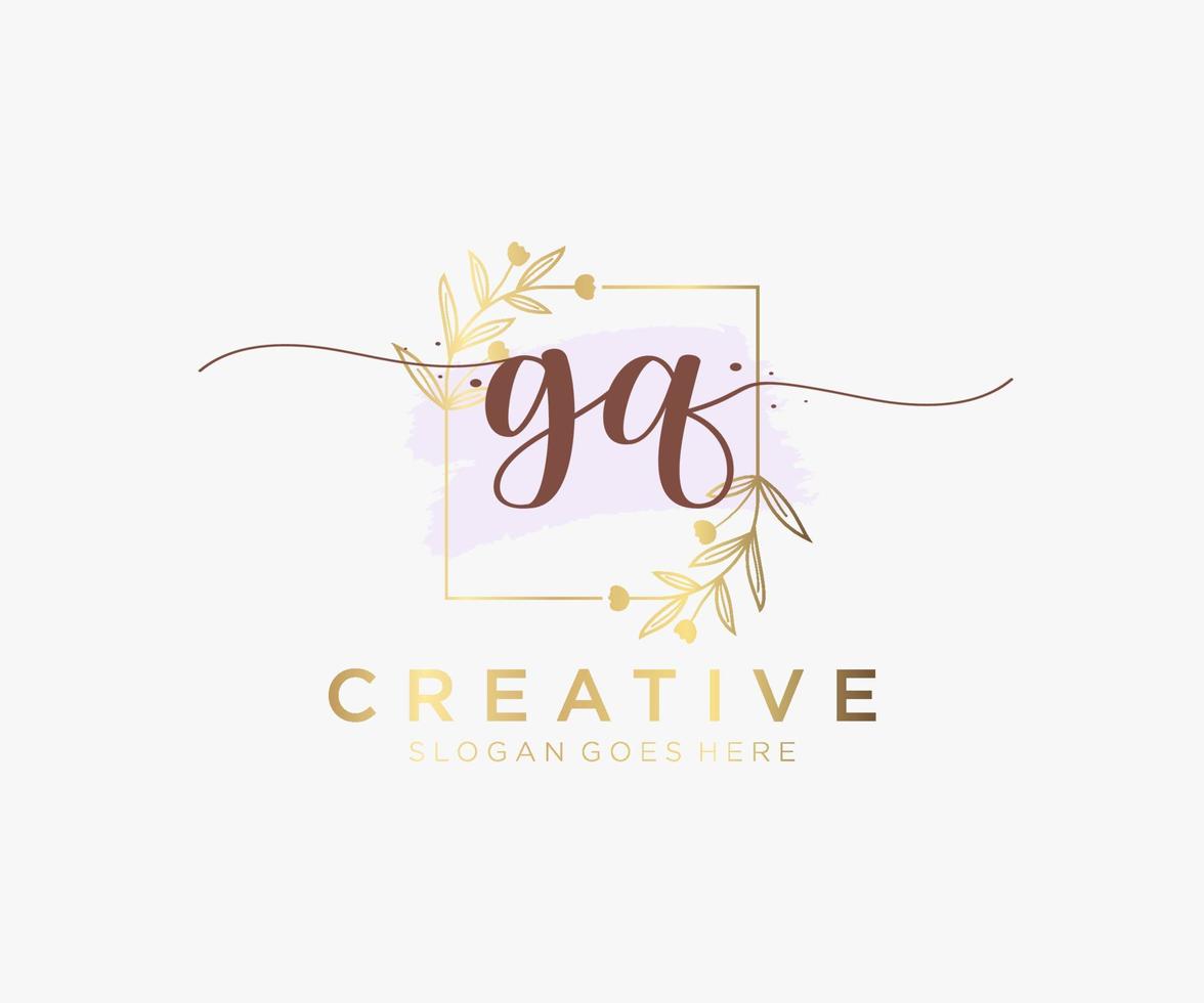 första gq feminin logotyp. användbar för natur, salong, spa, kosmetisk och skönhet logotyper. platt vektor logotyp design mall element.