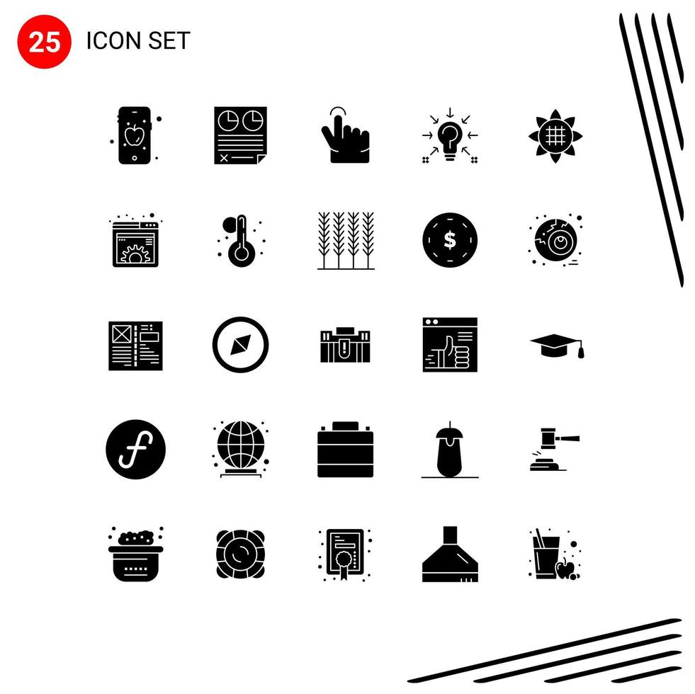 Packung mit 25 modernen soliden Glyphen Zeichen und Symbolen für Web-Printmedien wie Blumenvorschlag Fingerlösung Frage editierbare Vektordesign-Elemente vektor