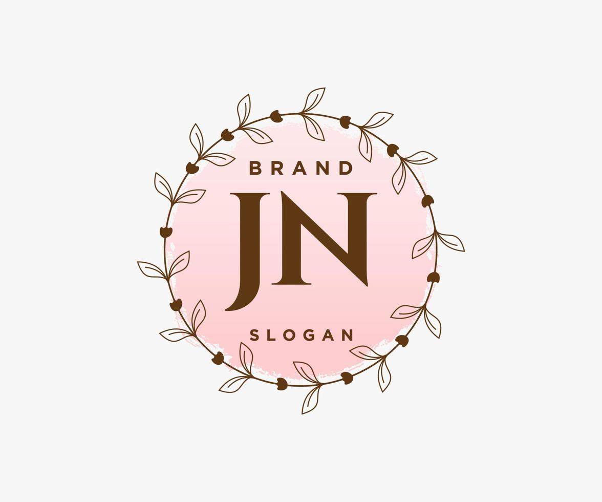 första jn feminin logotyp. användbar för natur, salong, spa, kosmetisk och skönhet logotyper. platt vektor logotyp design mall element.
