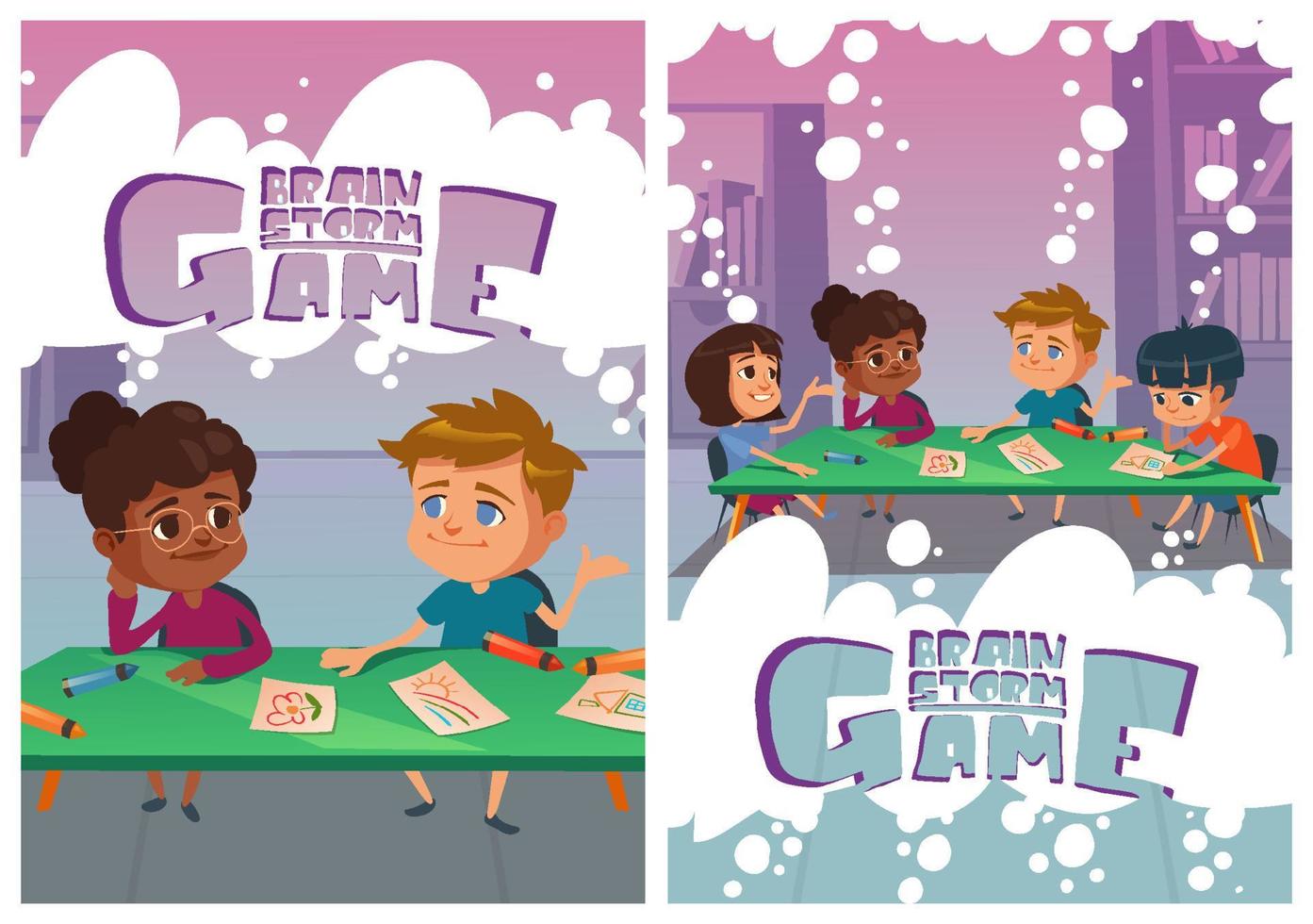Brainstorming-Spielposter mit denkenden Kindern vektor