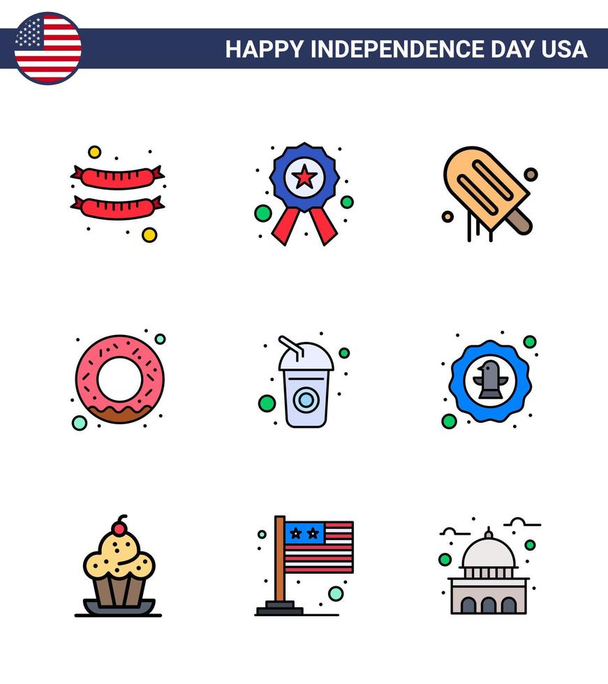 4:e juli USA Lycklig oberoende dag ikon symboler grupp av 9 modern platt fylld rader av soda cola grädde flaska mat redigerbar USA dag vektor design element