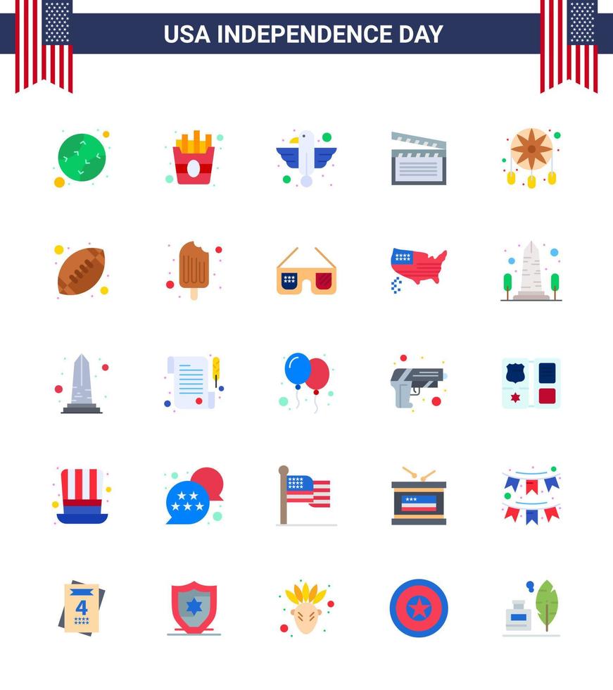 Happy Independence Day Packung mit 25 flachen Zeichen und Symbolen für die Dekoration USA-Tiervideo Amerikanische editierbare USA-Tag-Vektordesign-Elemente vektor