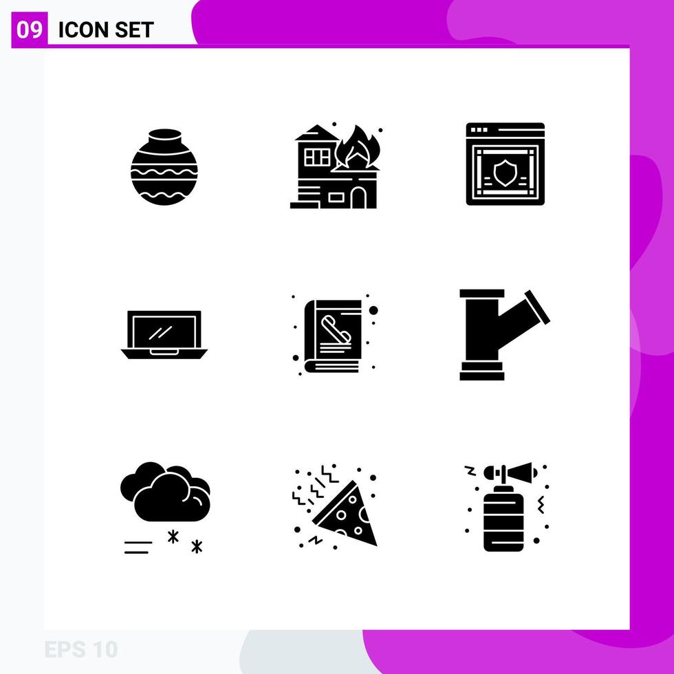 Piktogrammsatz aus 9 einfachen soliden Glyphen von Hardware-Desktop-Haus-Computersicherheit editierbare Vektordesign-Elemente vektor