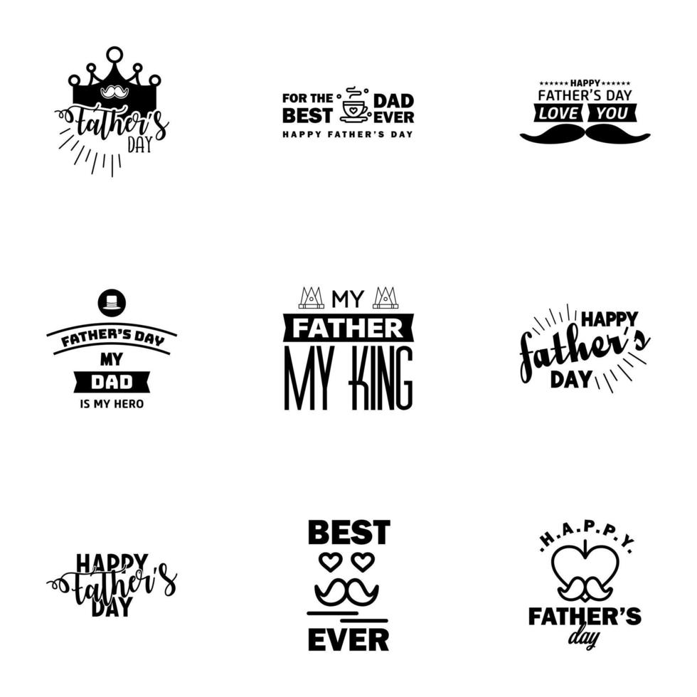 Lycklig fäder dag 9 svart typografi fäder dag bakgrund design fäder dag hälsning kort redigerbar vektor design element