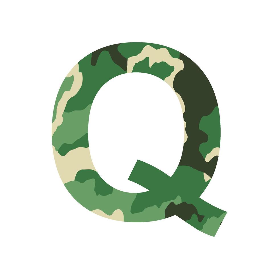 Englisches Alphabet Buchstabe q, Khaki-Stil isoliert auf weißem Hintergrund - Vektor