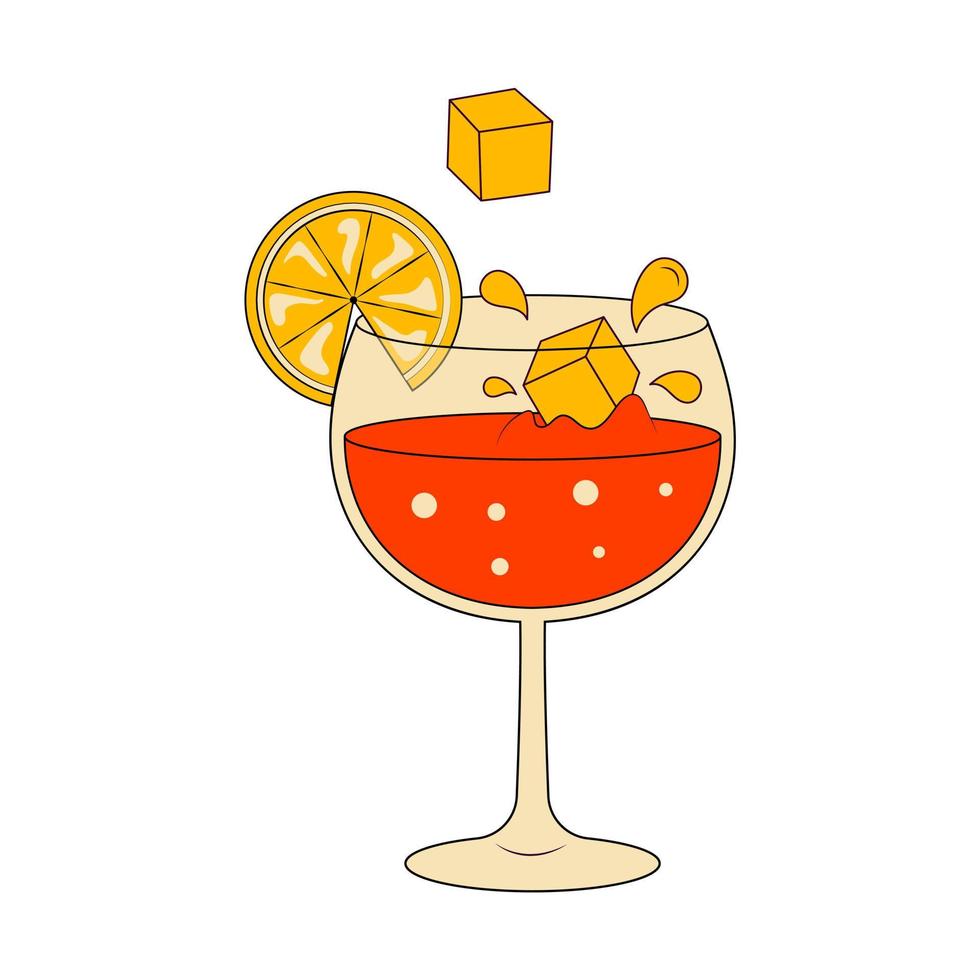 Cocktailglas Champagner mit Orangenscheibe und Eiswürfeln vektor