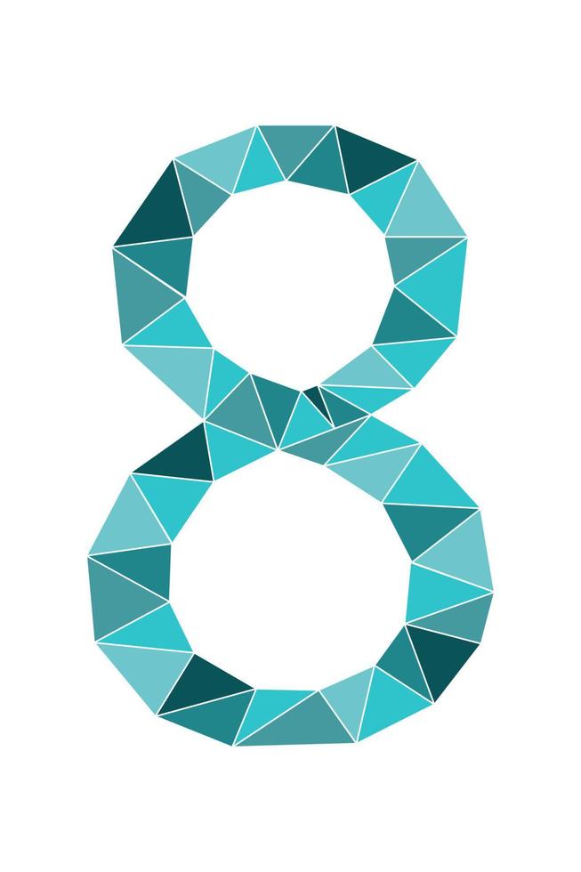 Minze Nummer 8 Polygon-Stil isoliert auf weißem Hintergrund. Lernnummern, Seriennummer, Preis, Ort vektor