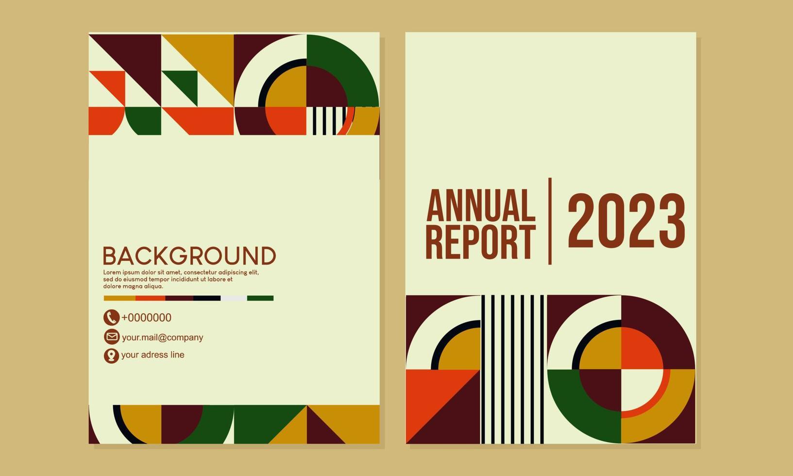 bauhaus retro årlig Rapportera omslag design uppsättning. abstrakt geometrisk mönster bakgrund. a4 omslag för företag böcker, tidskrifter, kort, kataloger, affischer, flygblad, banderoller vektor