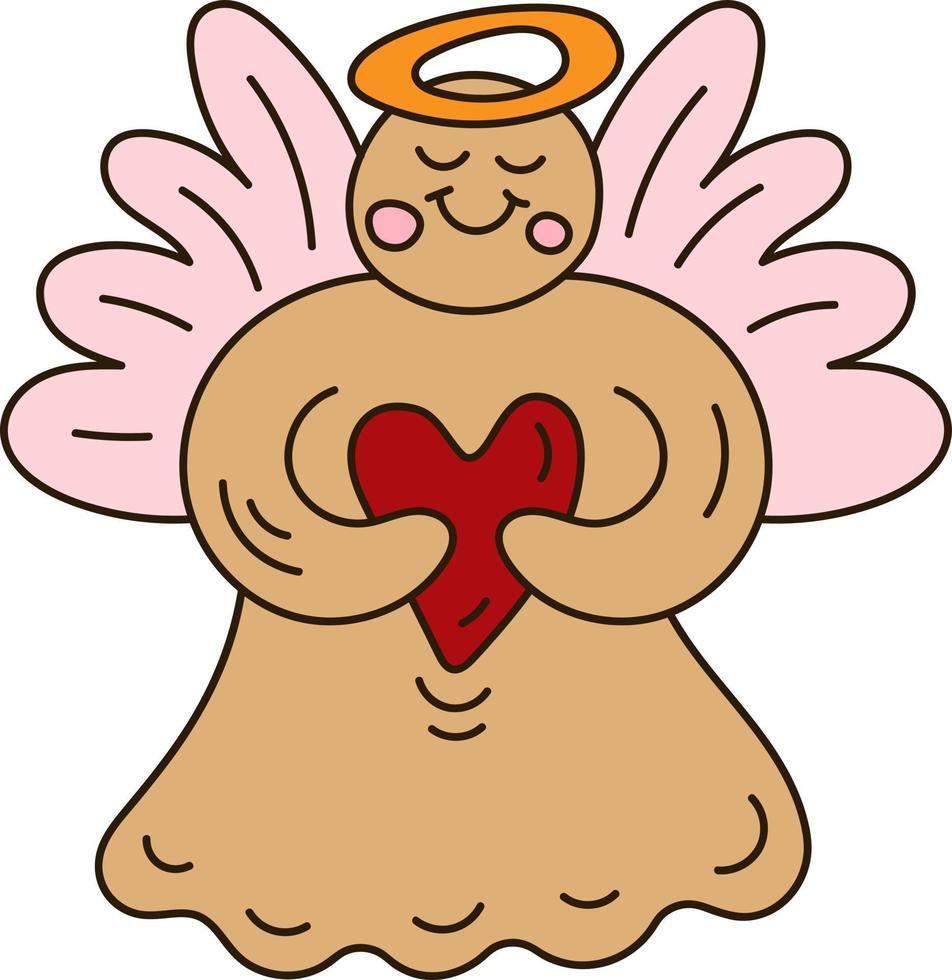 söt pepparkaka ängel med hjärta, klotter illustration för jul vektor
