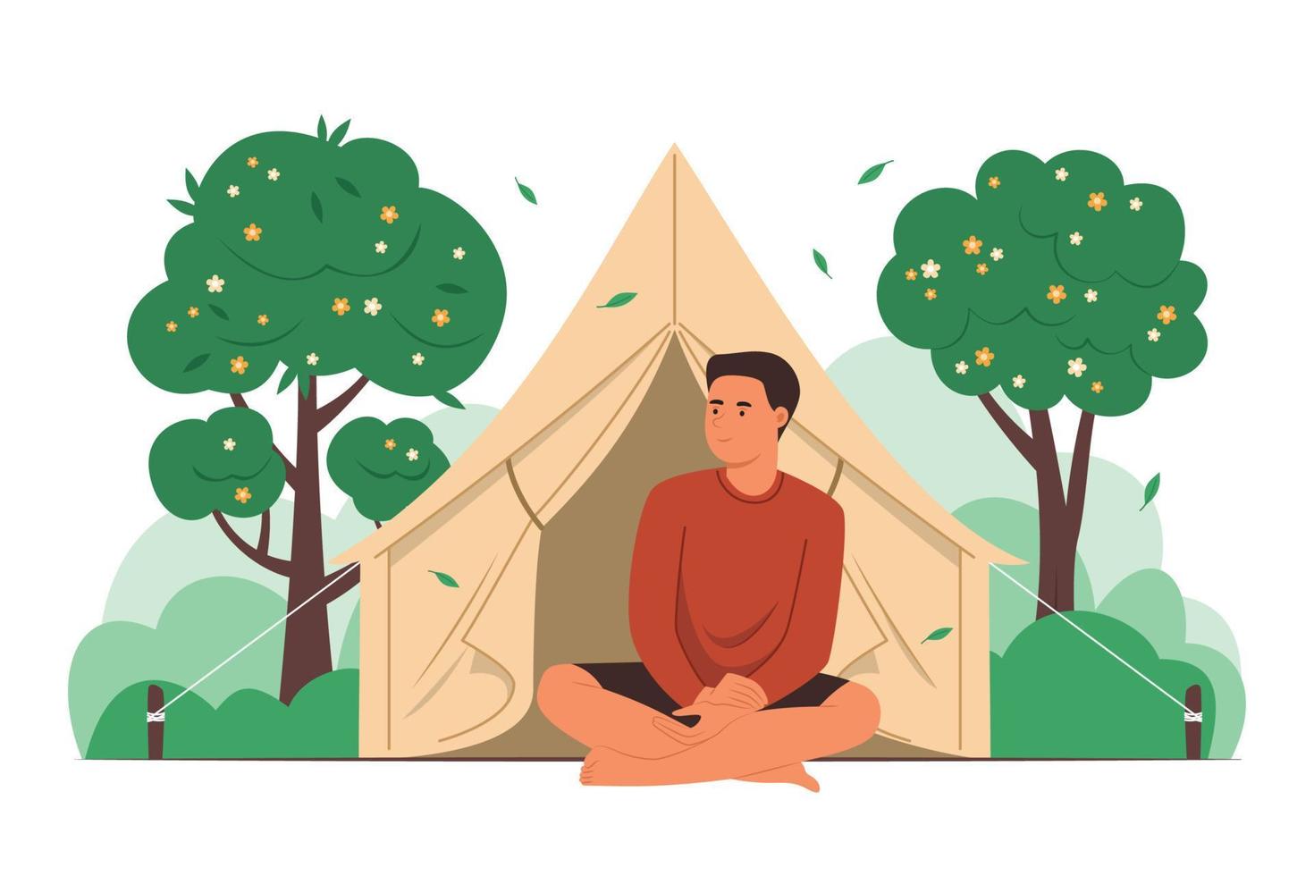 Mann, der im Park campt und den Lebensstil im Freien genießt vektor