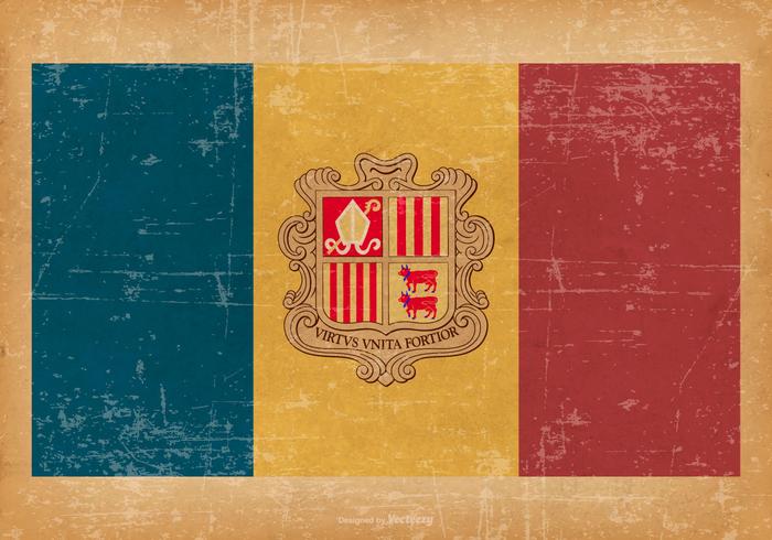 Andorras flagga på Grunge Style Bakgrund vektor
