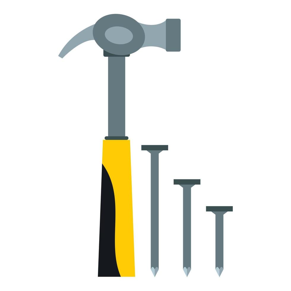 Hammer und Nägel-Symbol, flacher Stil vektor