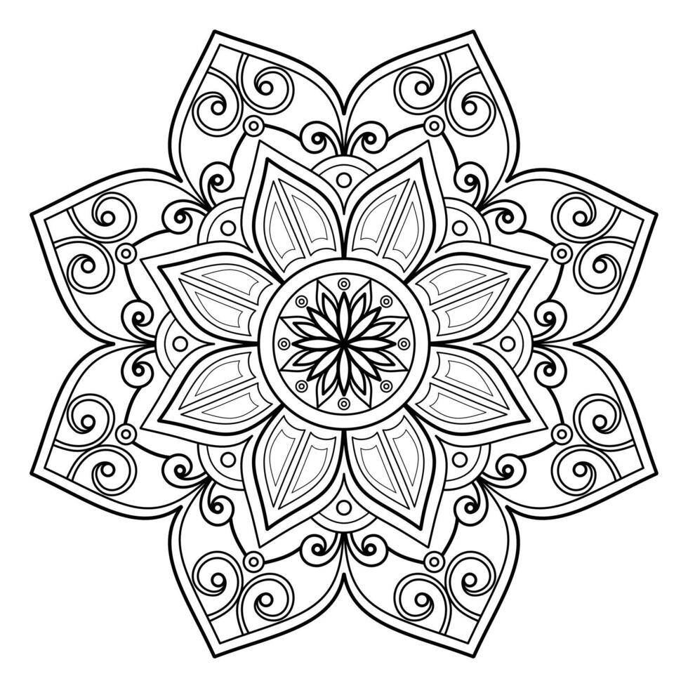 Mandala-Muster für Kunst an der Wand Malbuch Spitzenmuster Tattoo-Print-Design für eine Tapete Farbhemd und Fliesenschablone Aufkleber-Design Karten strukturierte dekorative Verzierung. auf weißem Hintergrund vektor