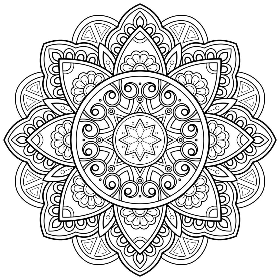 Mandala-Muster für Kunst an der Wand Malbuch Spitzenmuster Tattoo-Print-Design für eine Tapete Farbhemd und Fliesenschablone Aufkleber-Design Karten strukturierte dekorative Verzierung. auf weißem Hintergrund vektor