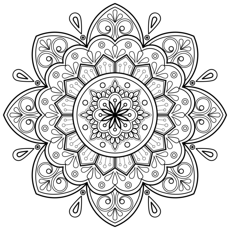 Mandala-Muster für Kunst an der Wand Malbuch Spitzenmuster Tattoo-Print-Design für eine Tapete Farbhemd und Fliesenschablone Aufkleber-Design Karten strukturierte dekorative Verzierung. auf weißem Hintergrund vektor