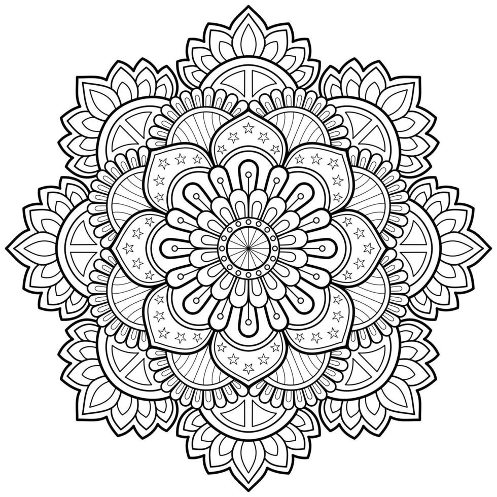 Mandala-Muster für Kunst an der Wand Malbuch Spitzenmuster Tattoo-Print-Design für eine Tapete Farbhemd und Fliesenschablone Aufkleber-Design Karten strukturierte dekorative Verzierung. auf weißem Hintergrund vektor