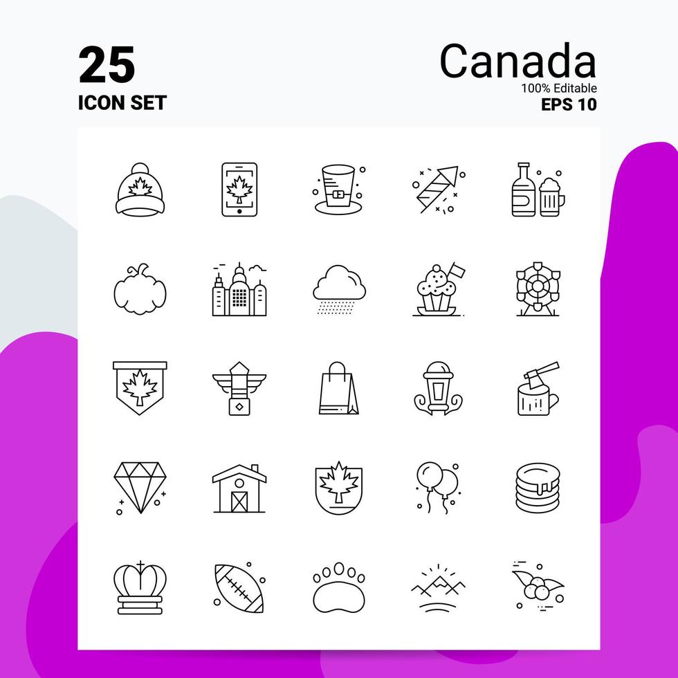 25 kanada ikon uppsättning 100 redigerbar eps 10 filer företag logotyp begrepp idéer linje ikon design vektor