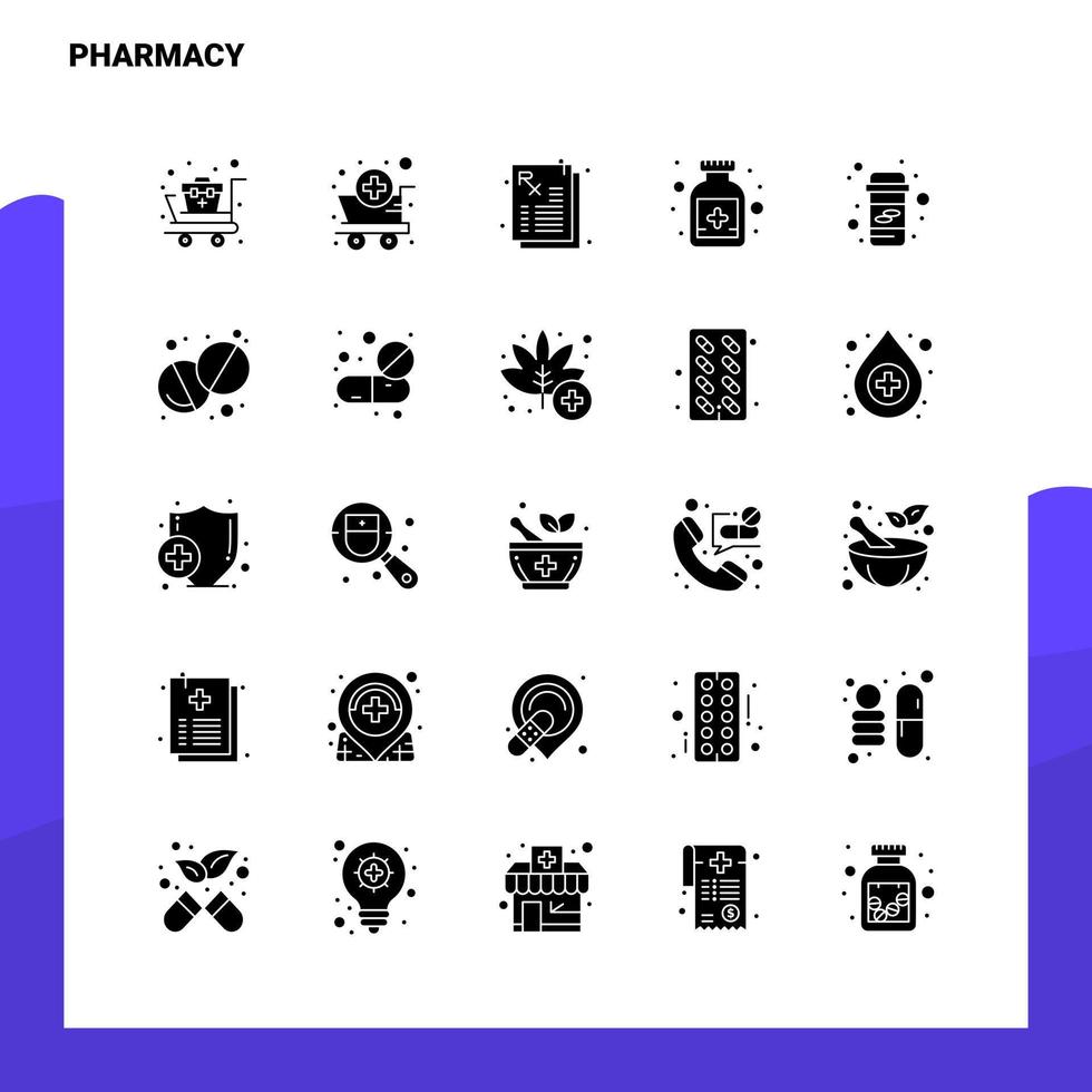 25 Apotheken-Icon-Set solide Glyphen-Icon-Vektor-Illustrationsvorlage für Web- und mobile Ideen für Unternehmen vektor