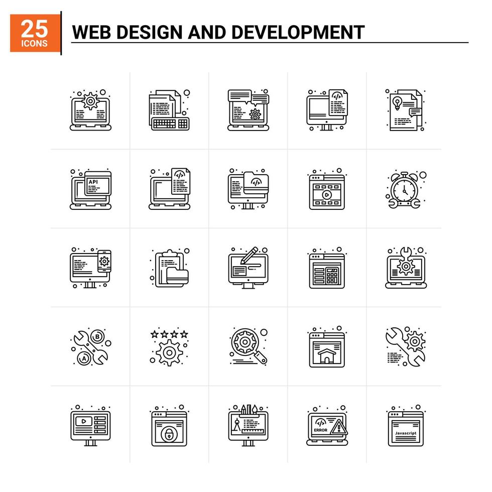 25 Symbolsatz für Webdesign und -entwicklung, Vektorhintergrund vektor