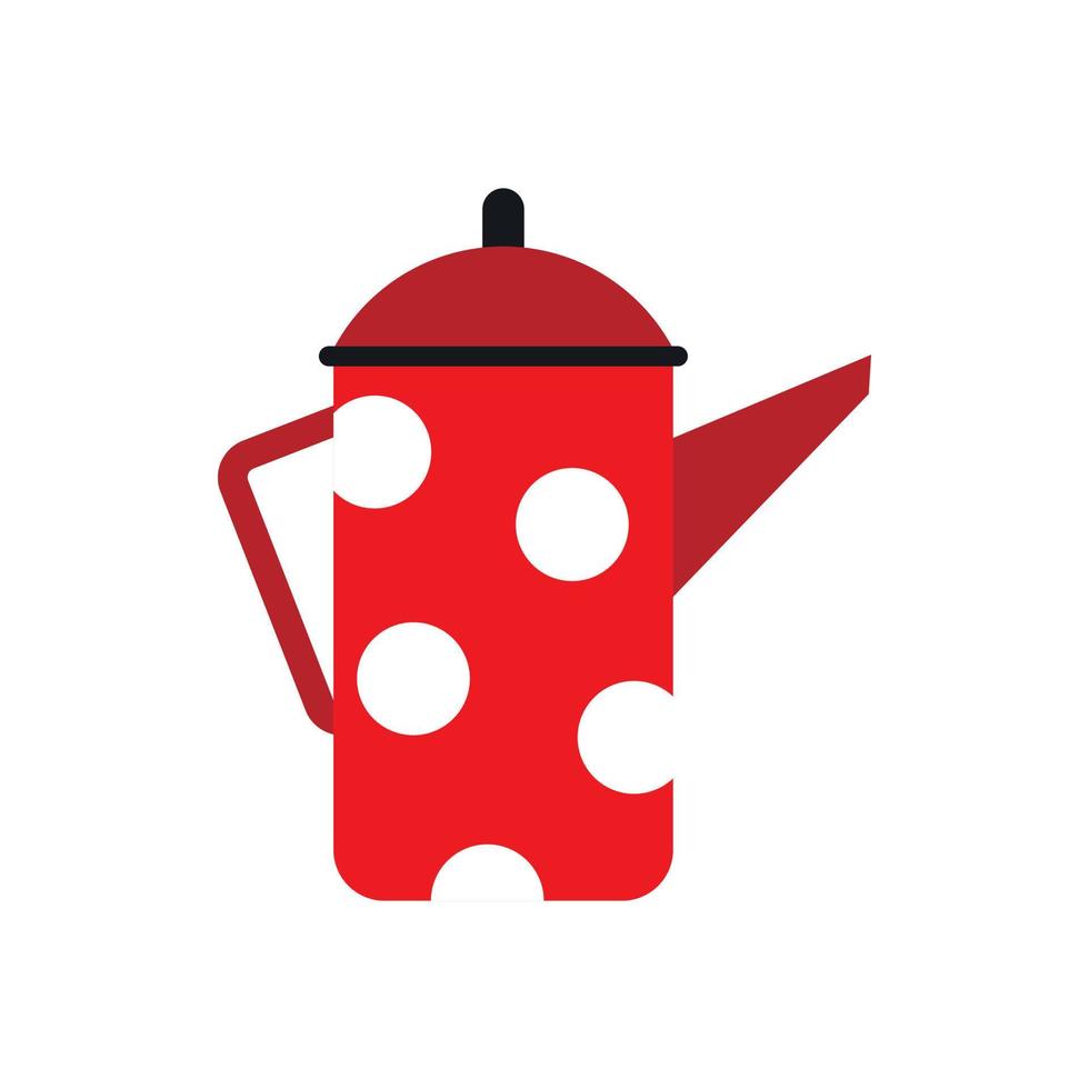 röd kaffe pott med polka prickar ikon, platt stil vektor