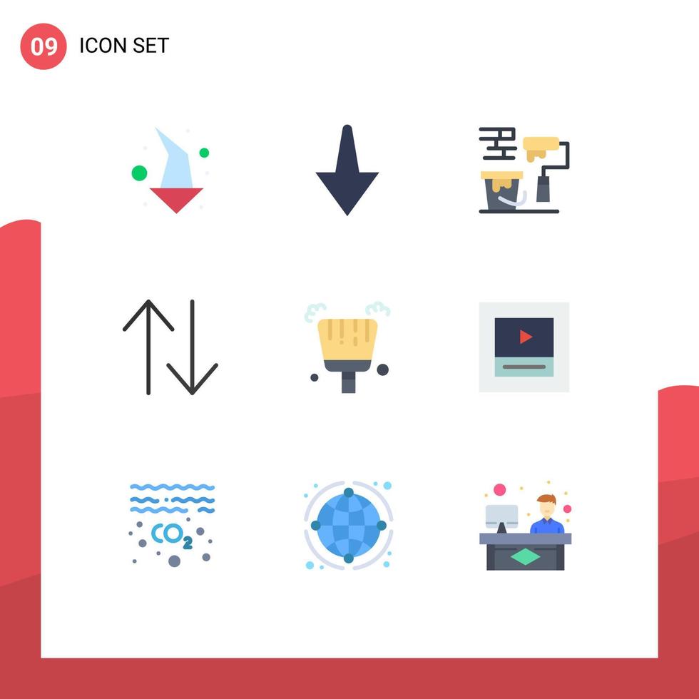 Gruppe von 9 modernen flachen Farben für Player Sweep Paint Kehrschaufel auf der Oberseite editierbare Vektordesign-Elemente vektor