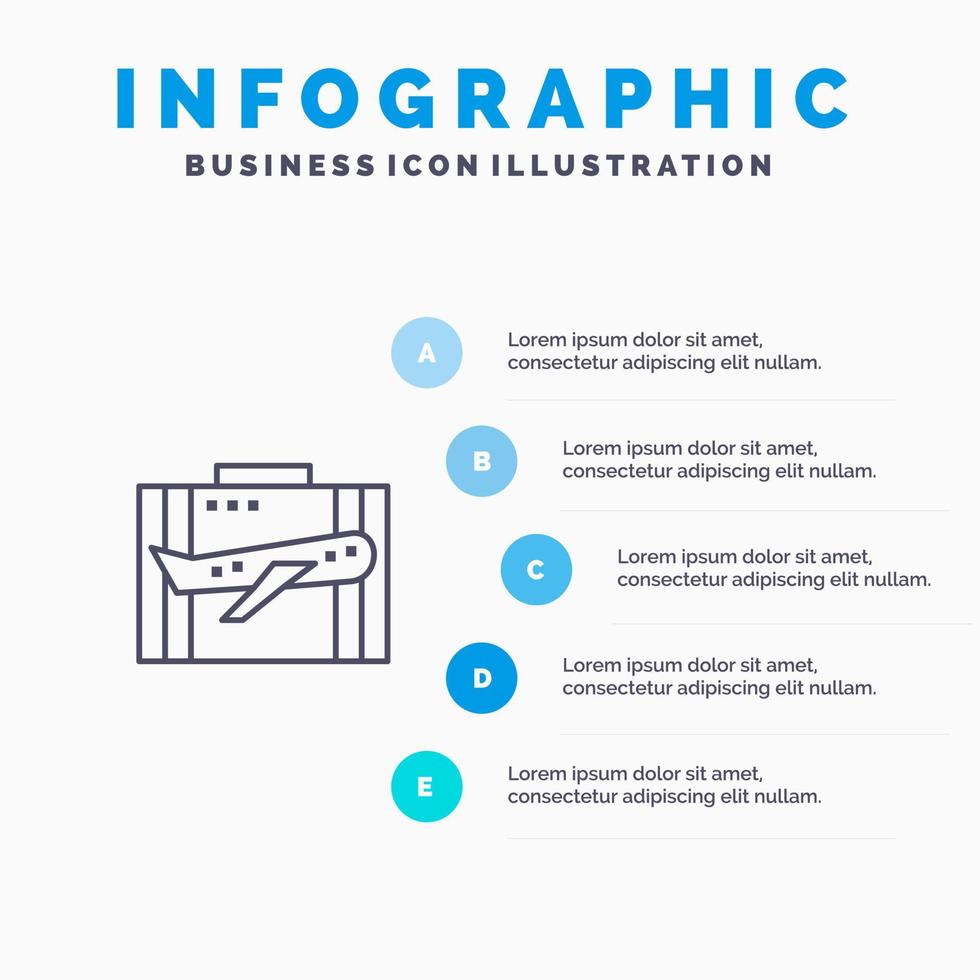 Reisegepäck Business Case Gepäck Portfolio Koffer Liniensymbol mit 5 Schritten Präsentation Infografiken Hintergrund vektor