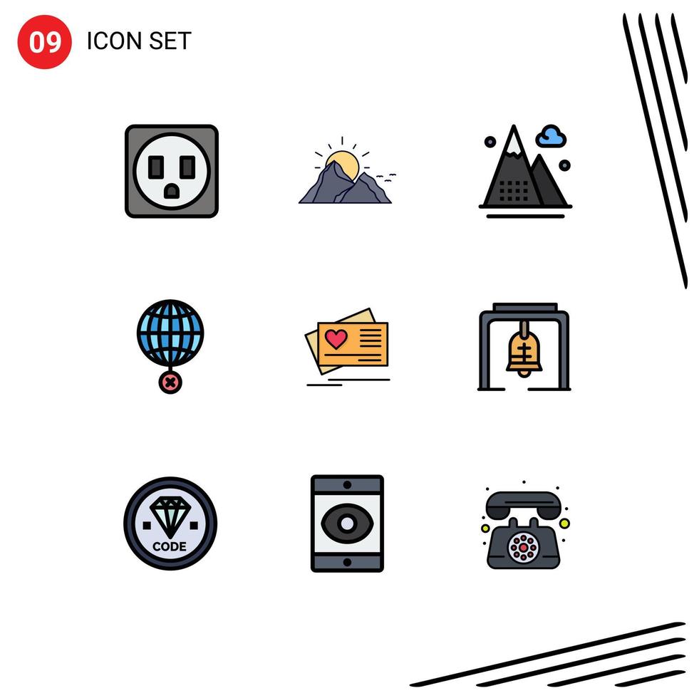 Stock Vector Icon Pack mit 9 Zeilenzeichen und Symbolen für Karte Internet Leichtathletik Globus Erde editierbare Vektordesign-Elemente