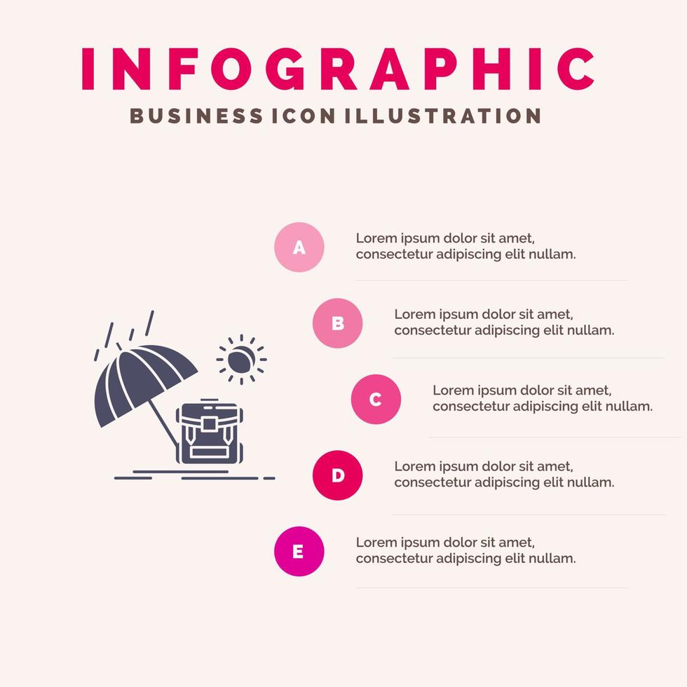 sommar ryggsäck Sol säsong fast ikon infographics 5 steg presentation bakgrund vektor