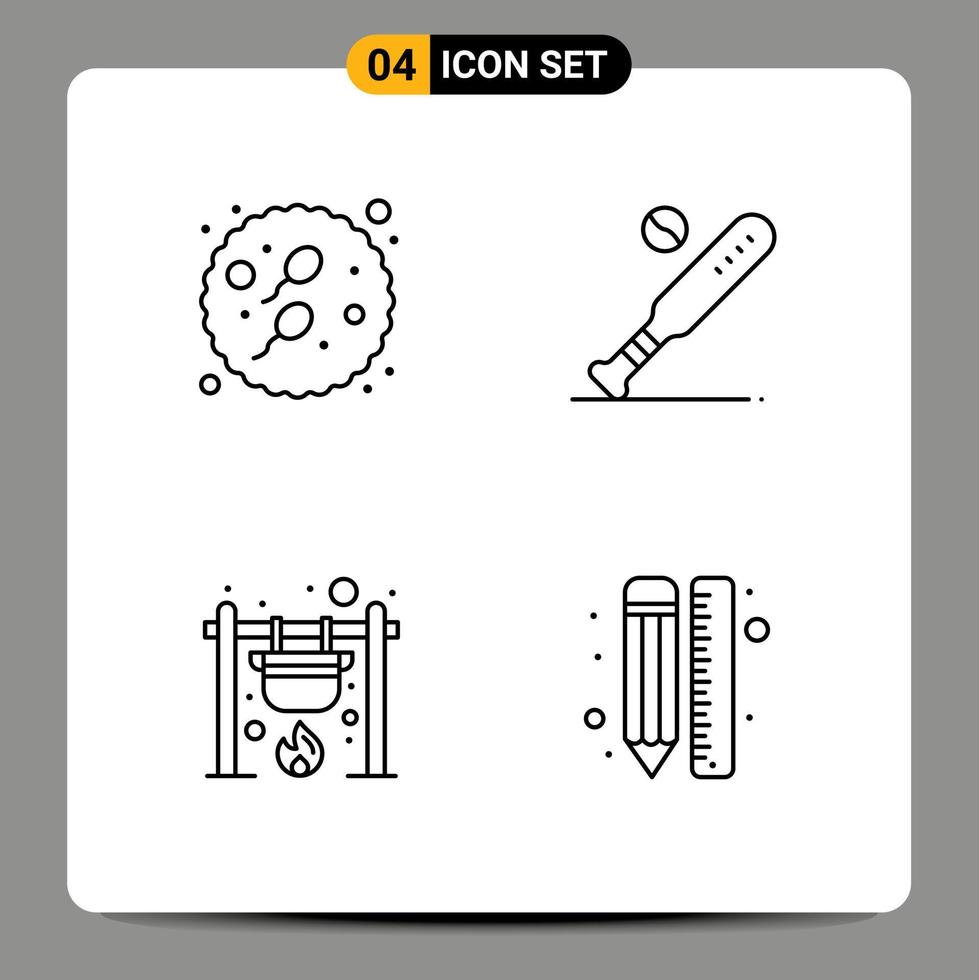 redigerbar vektor linje packa av 4 enkel fylld linje platt färger av vuxen bål sperma fladdermus camping redigerbar vektor design element