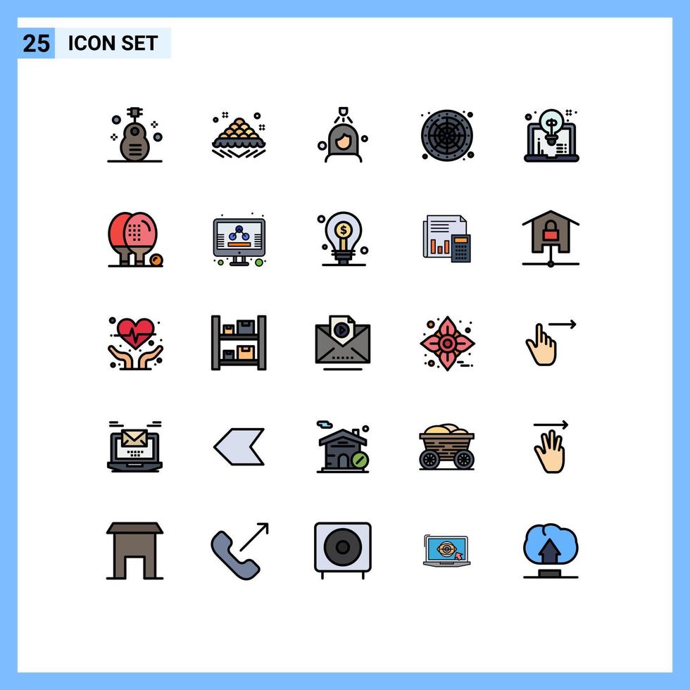 modern uppsättning av 25 fylld linje platt färger pictograph av spela hjul öppen tur- tvätta redigerbar vektor design element