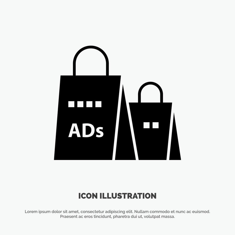 reklam väska handväska handla ad handla fast glyf ikon vektor