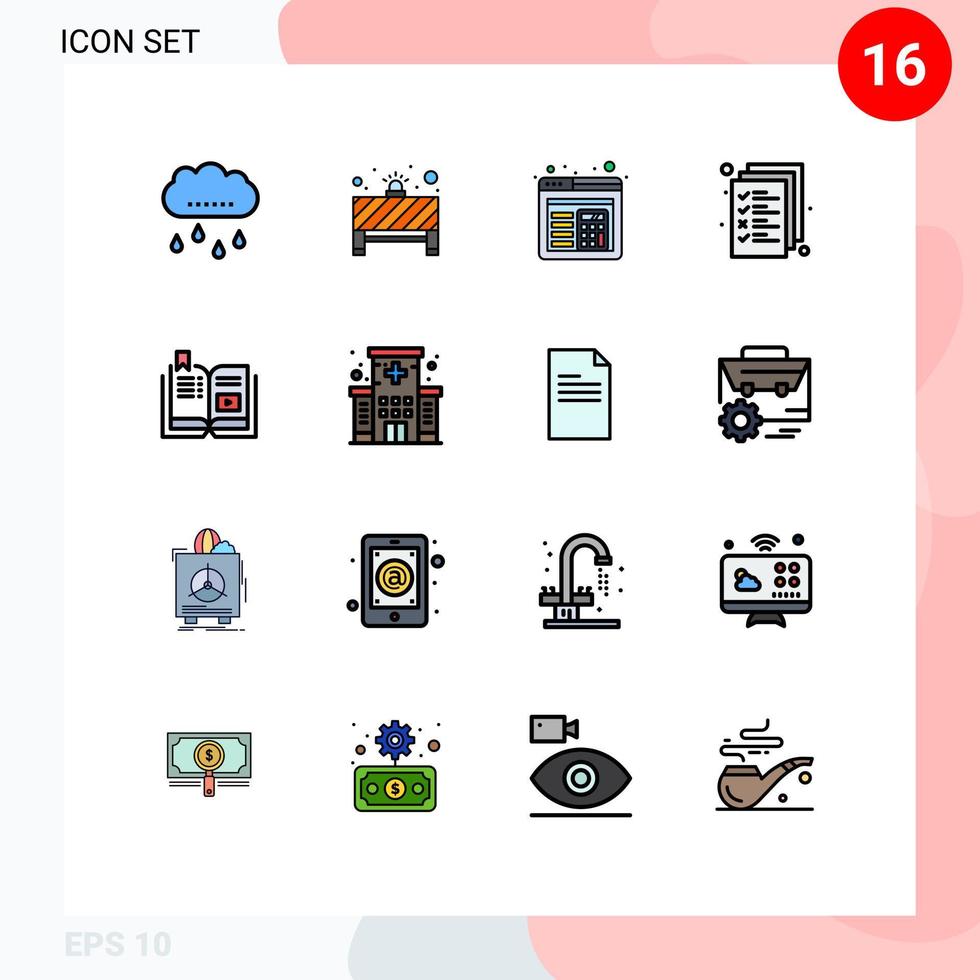 stock vektor ikon packa av 16 linje tecken och symboler för handledning bok browser förvaltning dokumentera redigerbar kreativ vektor design element