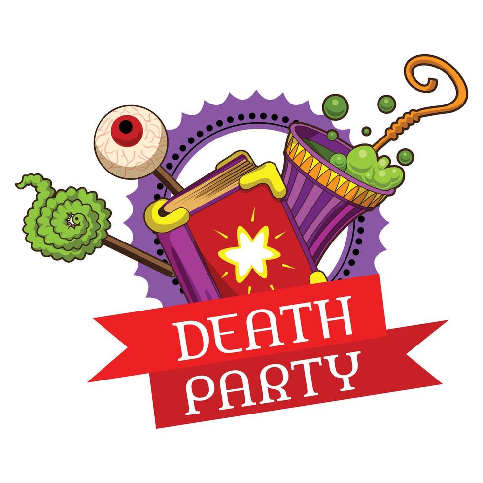 halloween död fest logotyp, tecknad serie stil vektor