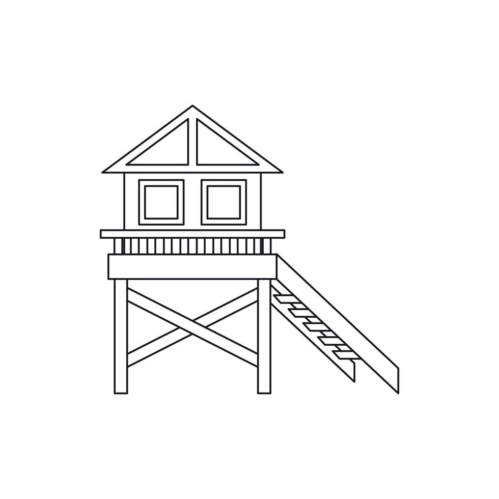 trä- stylta hus ikon, översikt stil vektor