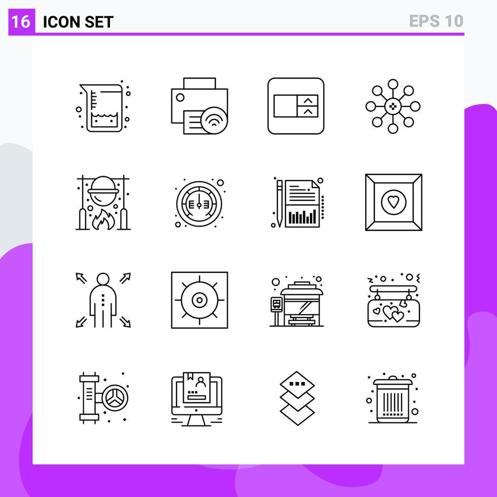 uppsättning av 16 ikoner i linje stil kreativ översikt symboler för hemsida design och mobil appar enkel linje ikon tecken isolerat på vit bakgrund 16 ikoner kreativ svart ikon vektor bakgrund
