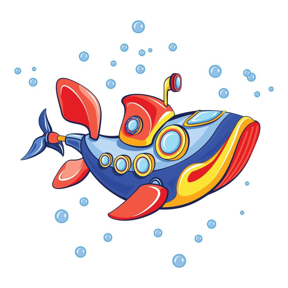 Fisch-U-Boot-Symbol, Cartoon-Stil vektor
