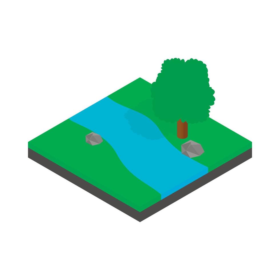 Flusslandschaftssymbol, isometrischer 3D-Stil vektor