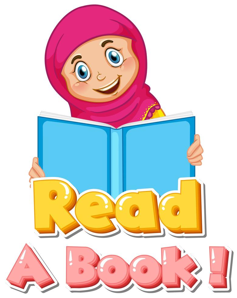 teckensnittsdesign för fras läs en bok med barnläsning vektor