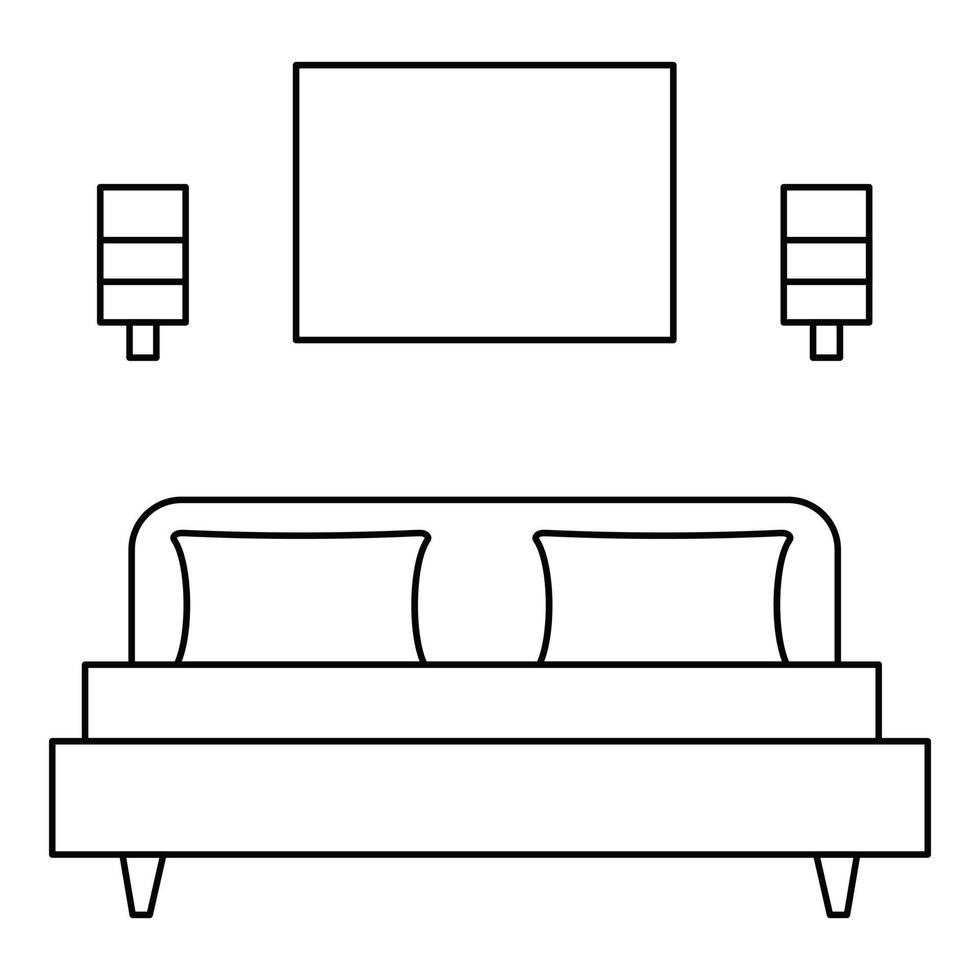 sovande rum säng ikon, översikt stil vektor