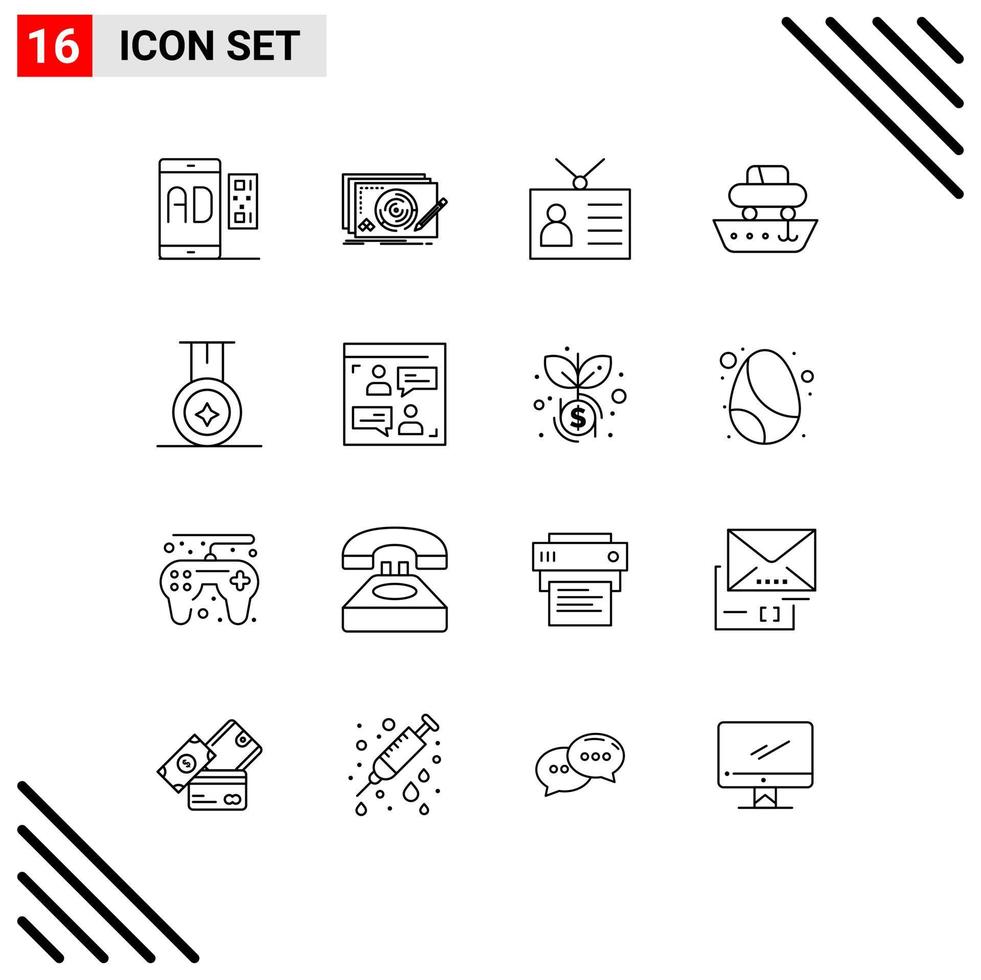 Mobile Interface Gliederungssatz von 16 Piktogrammen von Schiffsautos kompletter Vintage-Ausgabegeräte editierbare Vektordesign-Elemente vektor