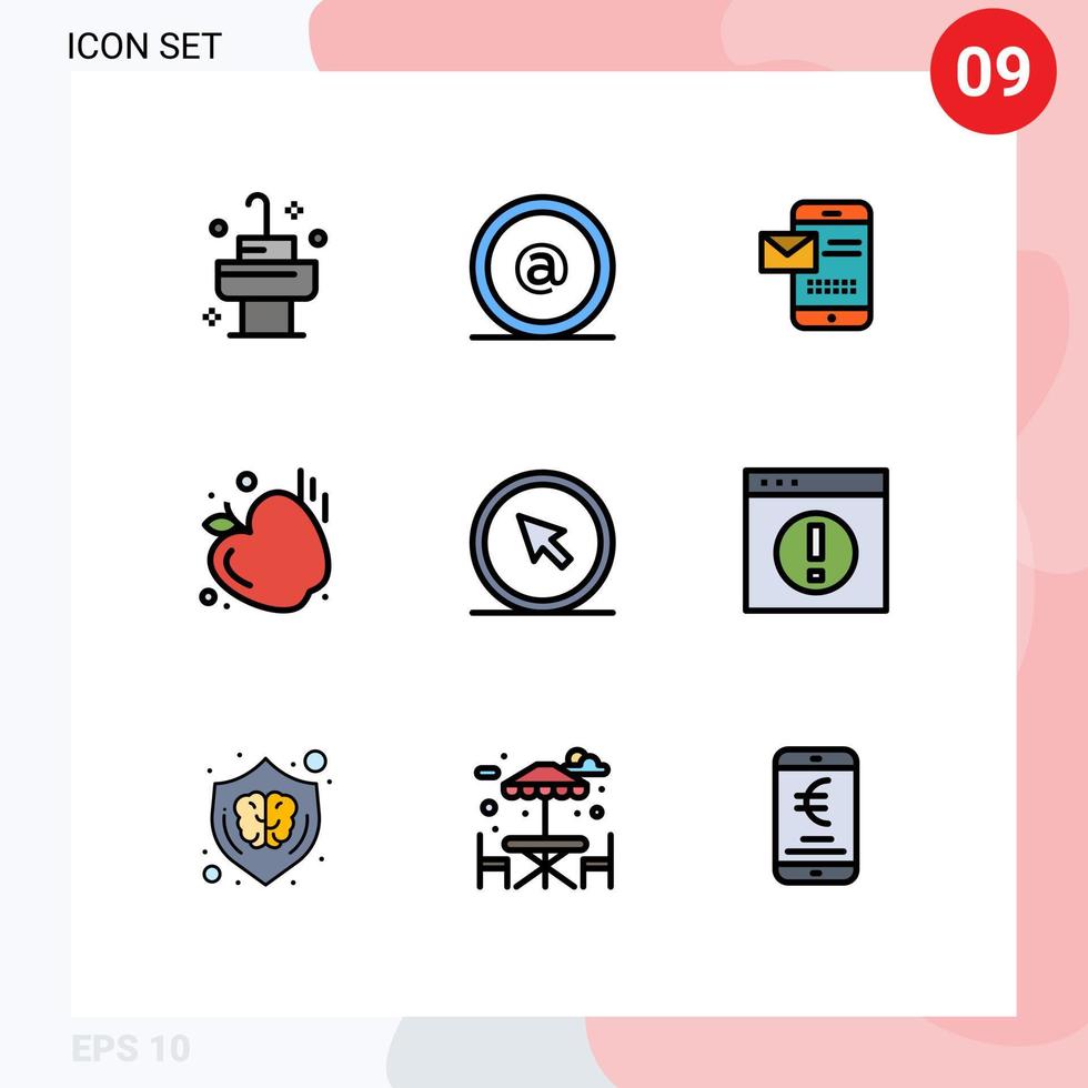 Packung mit 9 modernen Filledline-Flachfarbenzeichen und Symbolen für Web-Printmedien wie Mausklick-Nachricht Apple Gym editierbare Vektordesign-Elemente vektor