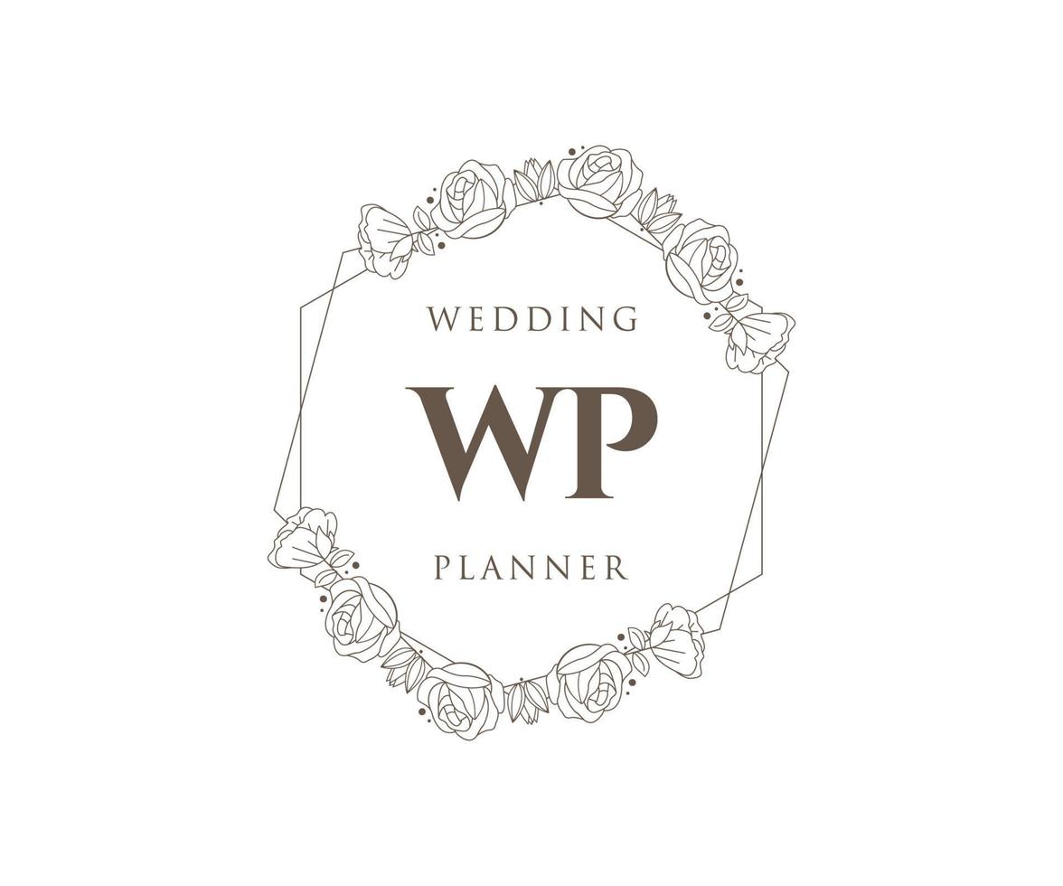 wp initials brief hochzeitsmonogramm logos sammlung, handgezeichnete moderne minimalistische und florale vorlagen für einladungskarten, save the date, elegante identität für restaurant, boutique, café im vektor