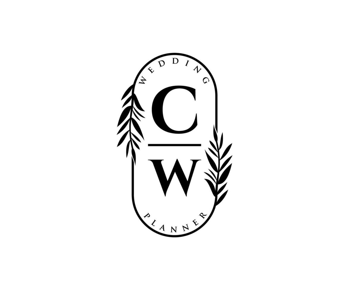 cw initialer brev bröllop monogram logotyper samling, hand dragen modern minimalistisk och blommig mallar för inbjudan kort, spara de datum, elegant identitet för restaurang, boutique, Kafé i vektor