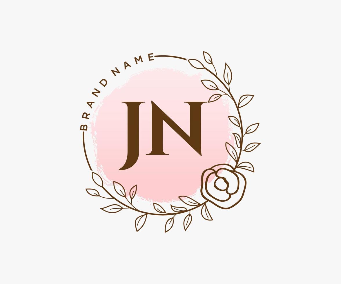 anfängliches jn feminines logo. verwendbar für Natur-, Salon-, Spa-, Kosmetik- und Schönheitslogos. flaches Vektor-Logo-Design-Vorlagenelement. vektor