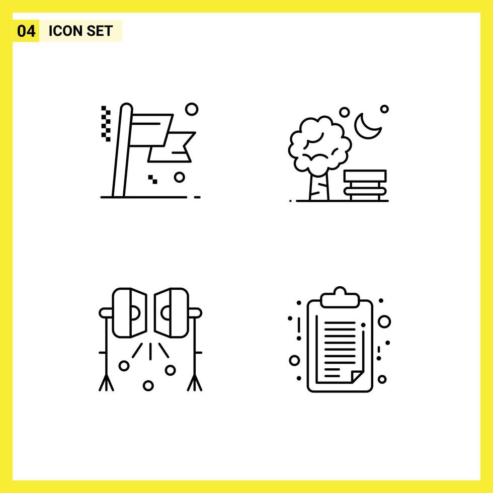 Packung mit 4 modernen Filledline-Flachfarben Zeichen und Symbolen für Web-Printmedien wie Leistungsbeleuchtung Erfolg Parkscheinwerfer editierbare Vektordesign-Elemente vektor