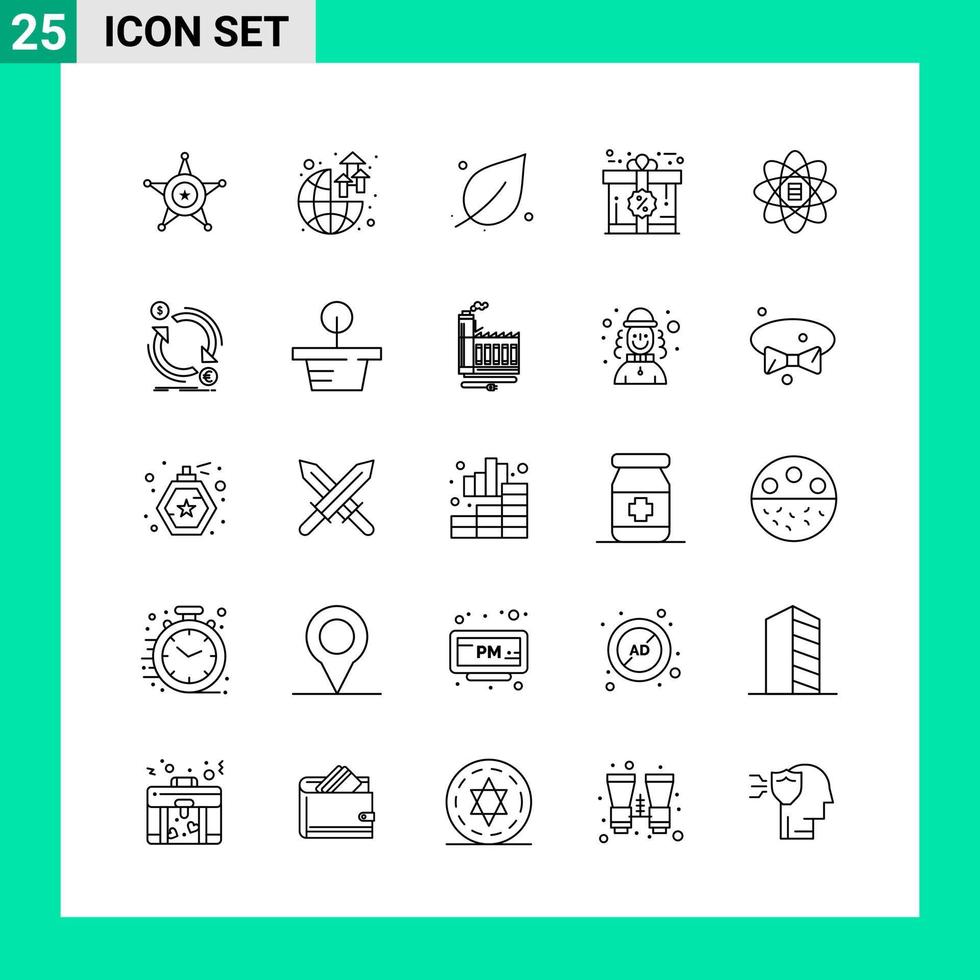 Packung mit 25 Linienstil-Icon-Set Gliederungssymbolen für den Druck kreative Schilder isoliert auf weißem Hintergrund 25 Icon-Set kreative schwarzer Icon-Vektor-Hintergrund vektor