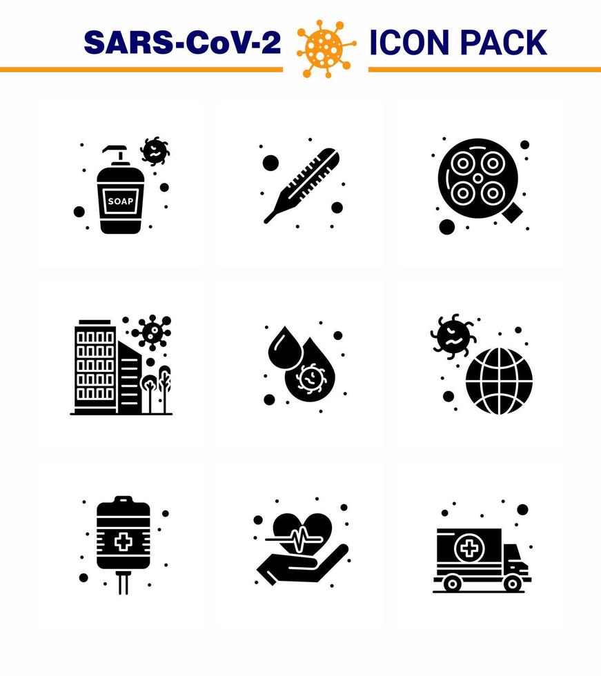 Corona-Virus-Prävention covid19 Tipps zur Vermeidung von Verletzungen 9 solides schwarzes Glyphen-Symbol zur Präsentation Blutsicherheitsbetrieb Schutzstadt virales Coronavirus 2019nov-Krankheitsvektor-Designelemente vektor