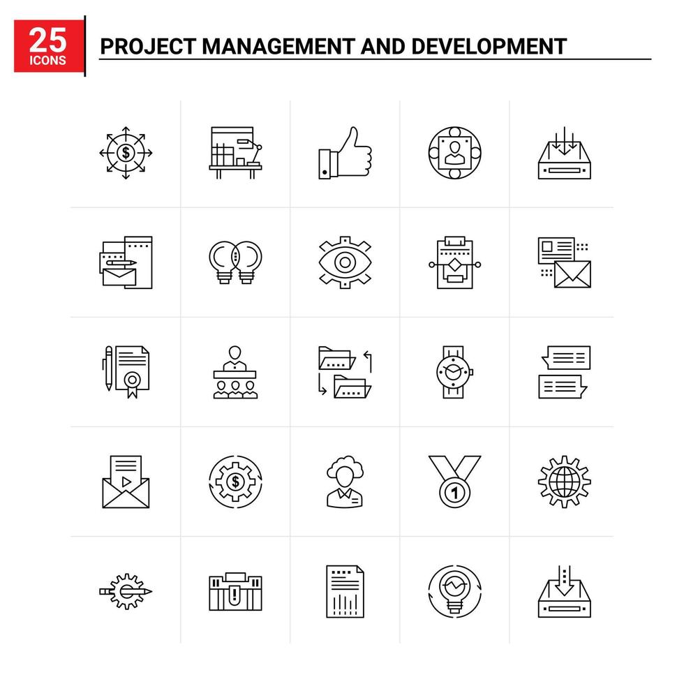 25 projekt förvaltning och utveckling ikon uppsättning vektor bakgrund