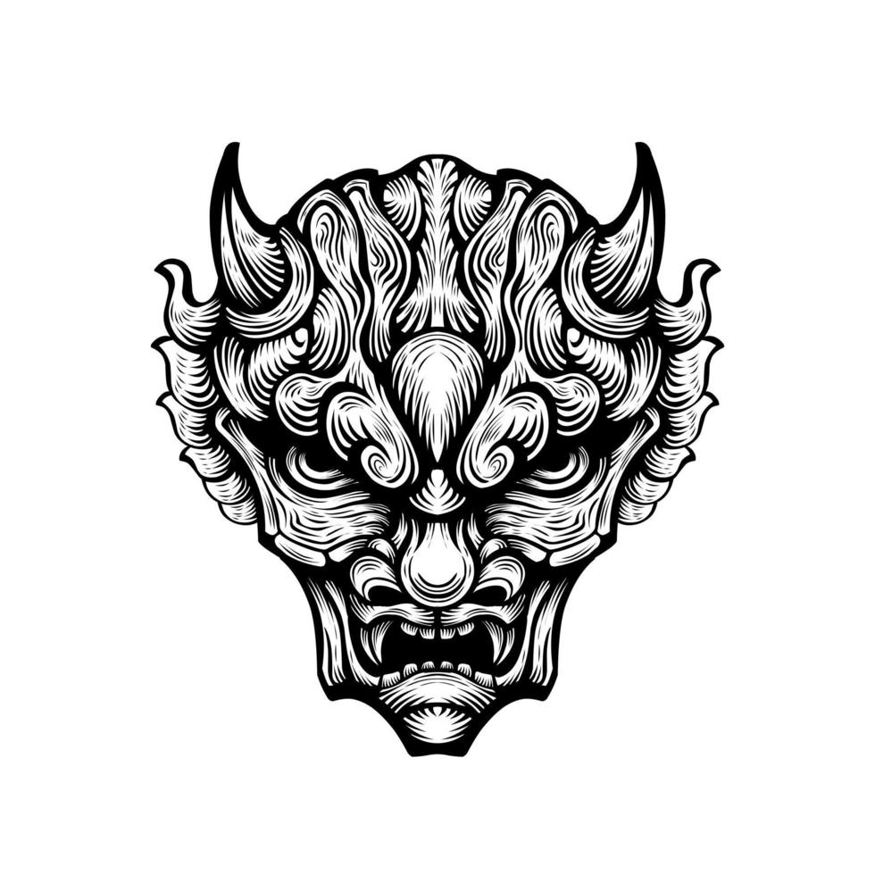 japanische oni-maske teufel handgezeichnete illustration vektor