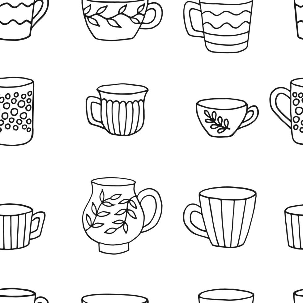 sömlös mönster med kopp mugg. kopp i klotter stil. hand dragen vektor illustration.